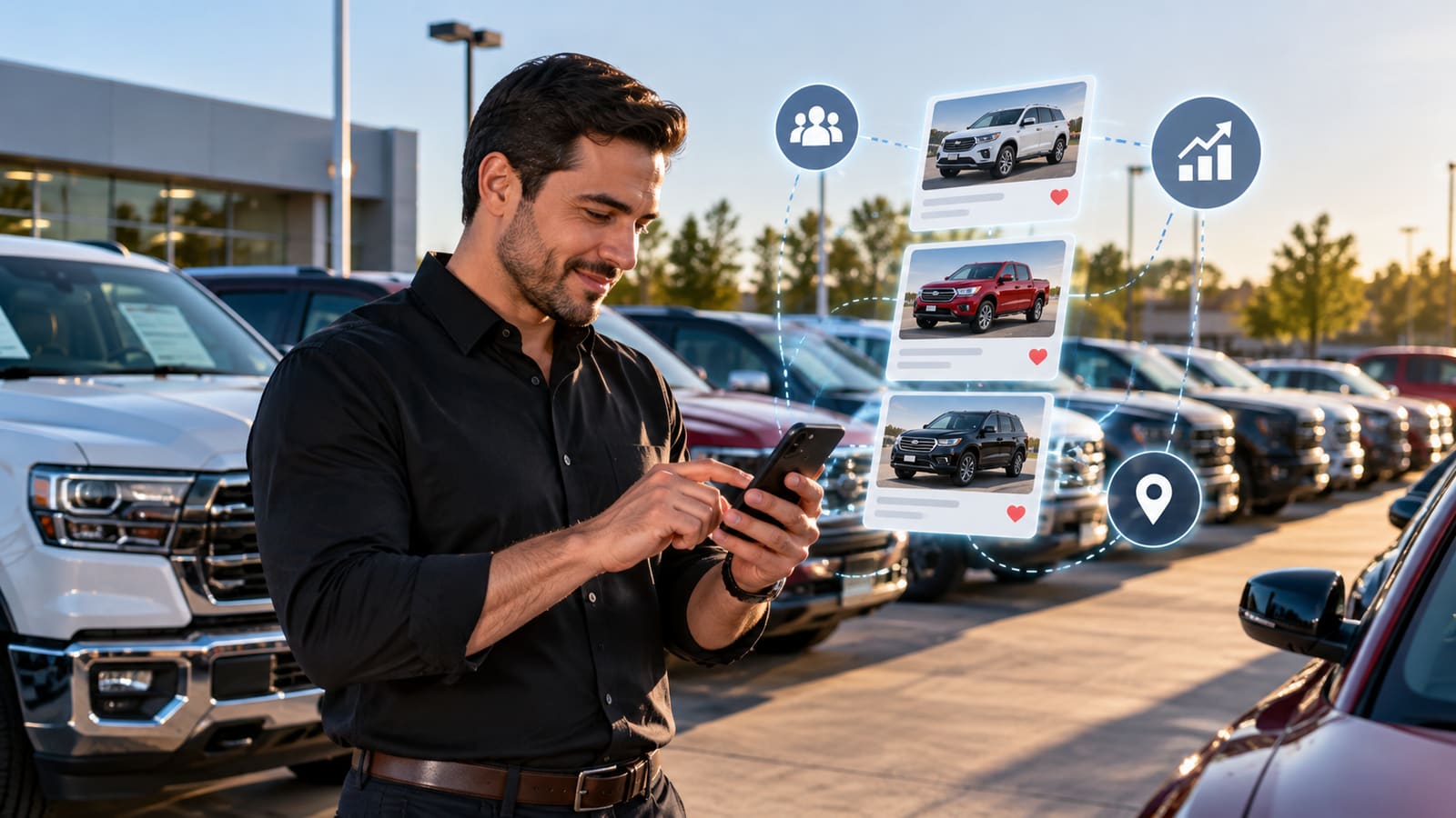 Vendedor de autos promocionando vehículos con publicidad digital